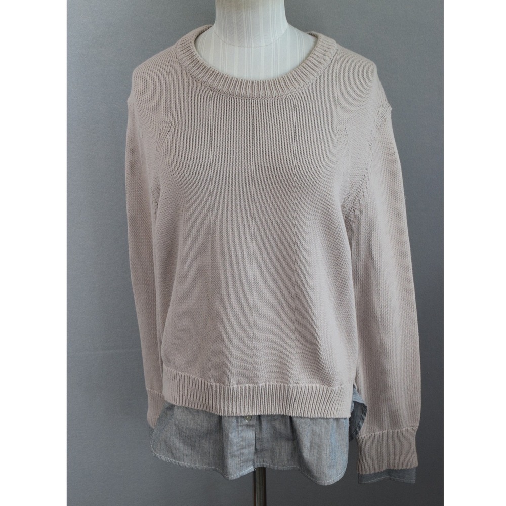 Brochu Walker Sweater Medium Beige Layered Look Pinstripe Hem Womens READ - Picture 1 of 7